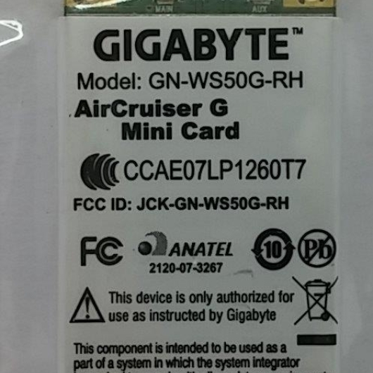 PLACA WIRELESS NOTEBOOK GIGABYTE GN-WS50G-RH PLACA WIRELESS NOTEBOOK GIGABYTE GN-WS50G-RH