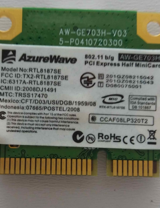 PLACA WIRELESS AZUREWAVE RTL8187SE PLACA WIRELESS AZUREWAVE RTL8187SE