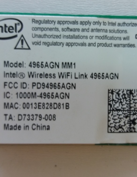 PLACA WIRELESS NOTEBOOK INTEL 4965AGN MM PLACA WIRELESS NOTEBOOK INTEL 4965AGN MM