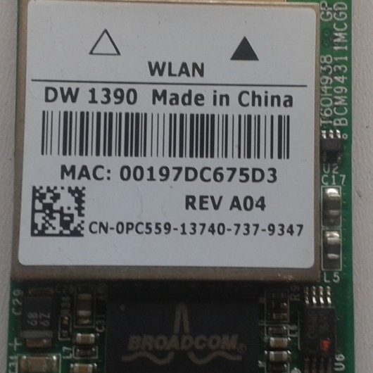 Placa Wireless Dw1390 Broadcom DELL