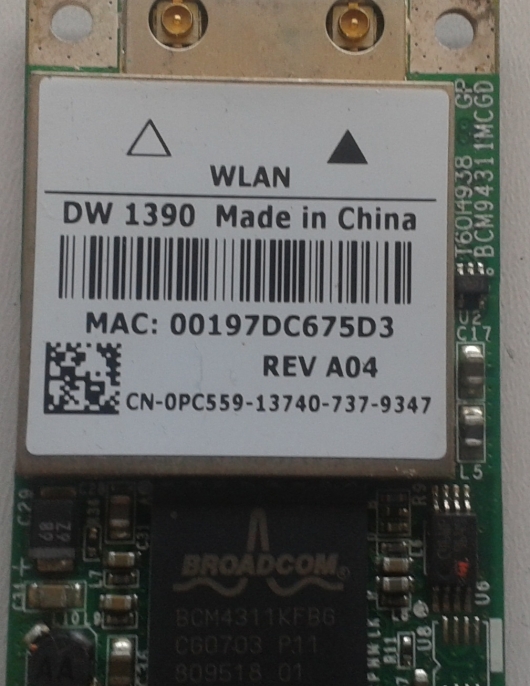 Placa Wireless Dw1390 Broadcom DELL Placa Wireless Dw1390 Broadcom DELL